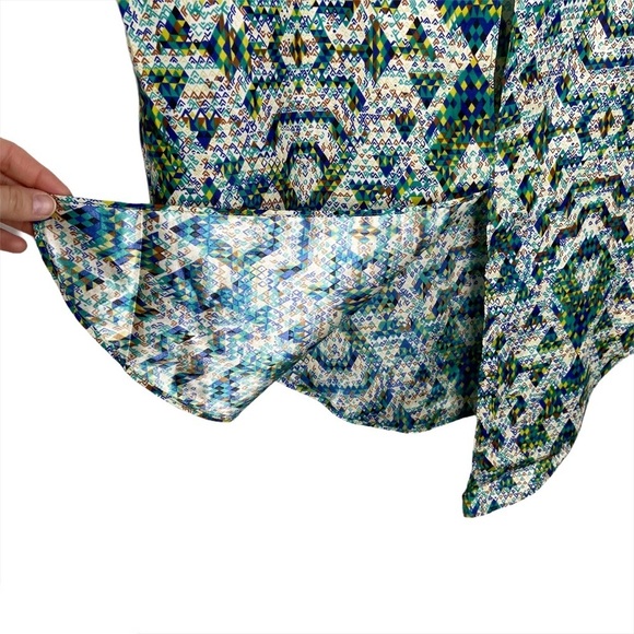 NWT Parker Cap Sleeve Split Back Green & Blue Geometric Print Blouse - Picture 5 of 10